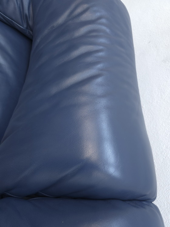 Image 1 of Cassina Maralunga Two-Seater Blue Designer Sofa Leather Sofa Couch Magistretti