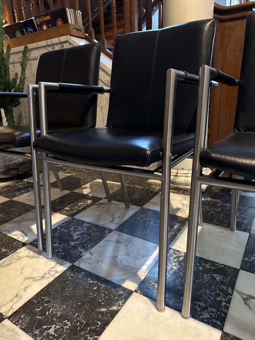 6 Black Minimalist Italian Dining Chairs, Design From the 80s or 90s. – eetkamerstoelen, Leather (photo 2 of 5)