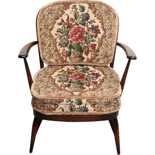 Poltrona vintage britannica con tessuto floreale di Luigi Ercolani per Ercol, anni '50