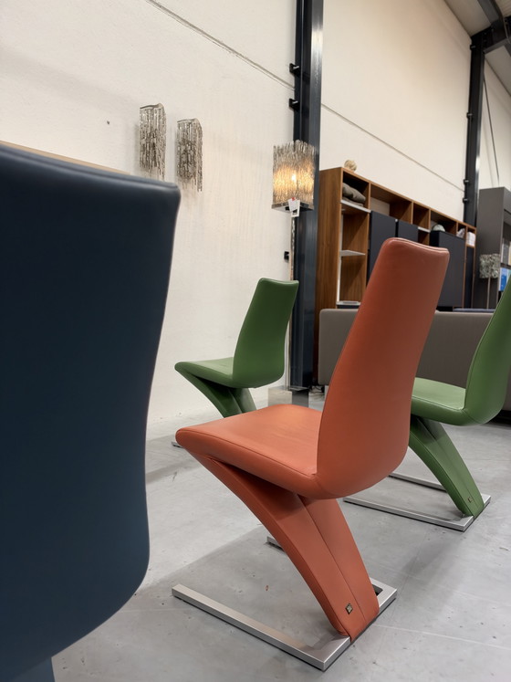 6 Rolf Benz 7800 Dining chairs green Orange Blue, Leather (photo 9 of 11)