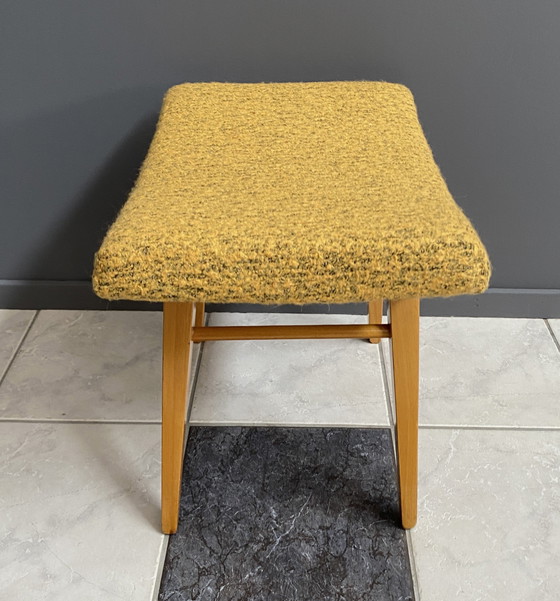 Image 1 of Yellow wool foot stool 1960s