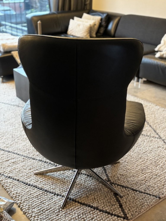 Image 1 of Stylish Egg Chair with Footstool – Black Leather