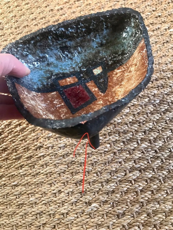 Image 1 of Piatto brutalista degli anni '60 in ceramica, fatto a mano, vide poches