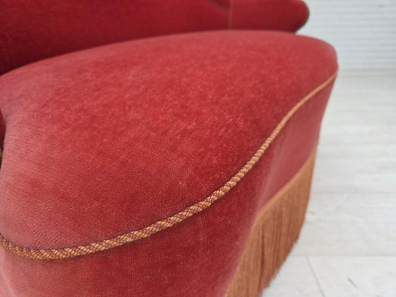 Image 1 of Divano danese a 2 posti, anni '50, velluto rosa salmone, legno di frassino.