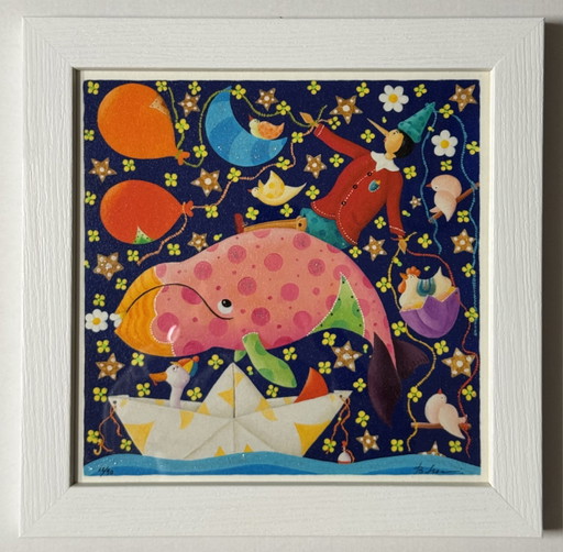 
Sérigraphie de B. Francesconi, 33 x 33 cm, encadrée Pinocchio
