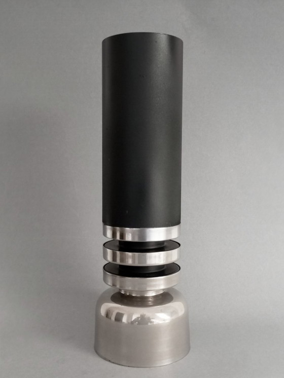 Image 1 of Brutalistische/Space-Age-Designer-Stahlvase der Hungarian Industrial Arts Company, 1970er Jahre (Tamás Borsfay?)