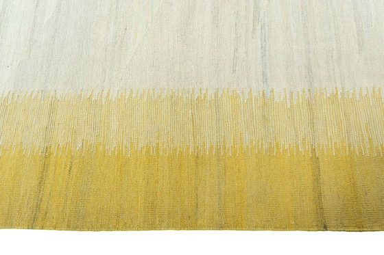 Image 1 of Moderne handgeweven design kelim - 200 x 155 cm - Wollen vloerkleed in geel & crème