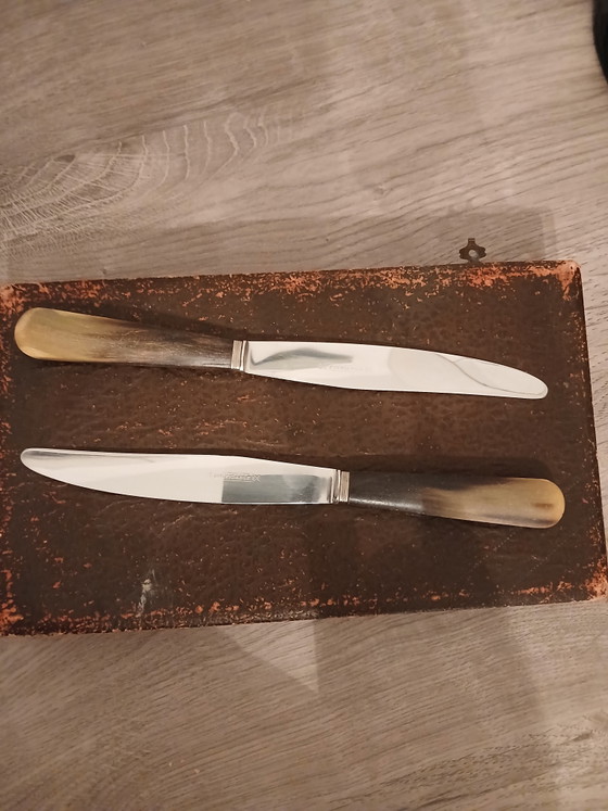 Cofanetto da Collezione 1920 1930 in Corno Bovino Posateria di Thiers Francia Chiusura in Ottone e Acciaio (photo 3 of 12)
