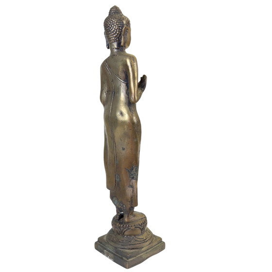 Antike thailändische Bronze Buddha Statue – Abhaya Mudra – 31 cm – Bildhauerei (photo 4 of 10)