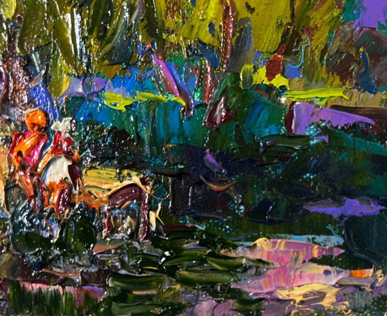 Image 1 of Original Oil Painting Summer Coastal Landscape Vacations in the village sun