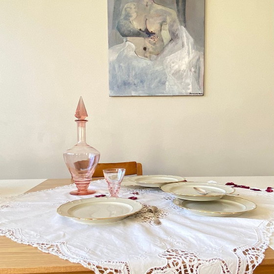 Image 1 of Set of 6 antique off-white porcelain dessert plates with gold trim, Limoges ULIM