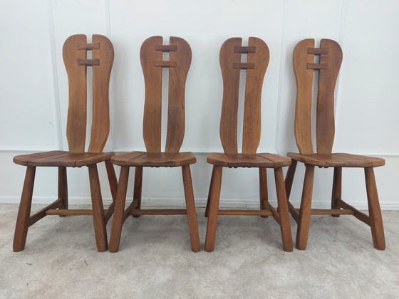 Image 1 of Satz von 4 brutalistischen Stühlen De Puydt- Belgien 1970