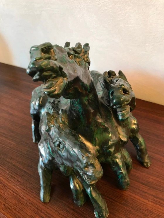 Image 1 of Sculpture by Umberto Ghersi with three ceramic horses