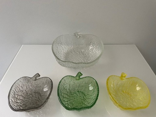 4 X Vintage Glass Bowls Apple Shape From Covetro Italia