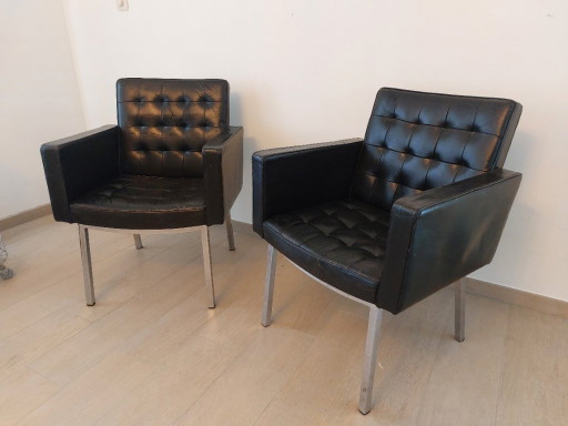 2 armchairs Vincent Cafiero, Leather, Knoll International, 50s
