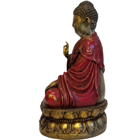 Antieke Chinees-Tibetaans Bronzen Boeddha – Abhaya Mudra – 124 – Beeldhouwkunst (photo 7 of 11)