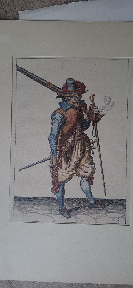 Image 1 of Satz von 4 antiken, handkolorierten Kupferstichen nach Jacob de Gheyn II – Rheinmetall-Edition