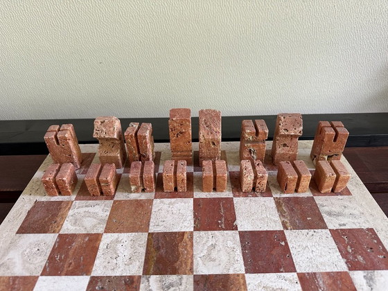 Design Chess Set in two-tone Travertine, Angelo Mangiarotti, Decorative Objects, Beige, Modern (photo 2 of 15)