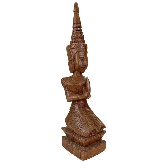 Paire de Gardiens Tephanom Thaïlandais Vintage - 51 cm - Bois de Teck Massif Sculpté à la Main - circa 1960 (photo 14 of 24)