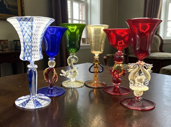 Image 1 of Murano – Set of six Murano glass goblets – unique pieces inspired by the goblets of the Venetian Doges