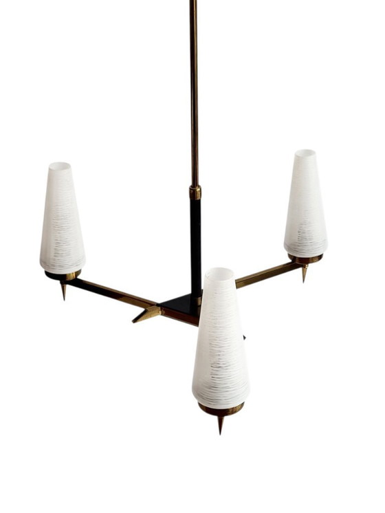 Image 1 of Lampadario in ottone e vetro 1960