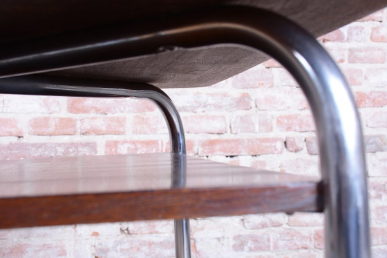Gerestaureerde Bauhaus-tafel, van Vichr a spol., eikenhout, chroom, gepolijst, Tsjechisch, jaren 1940 – Metal (photo 7 of 15)