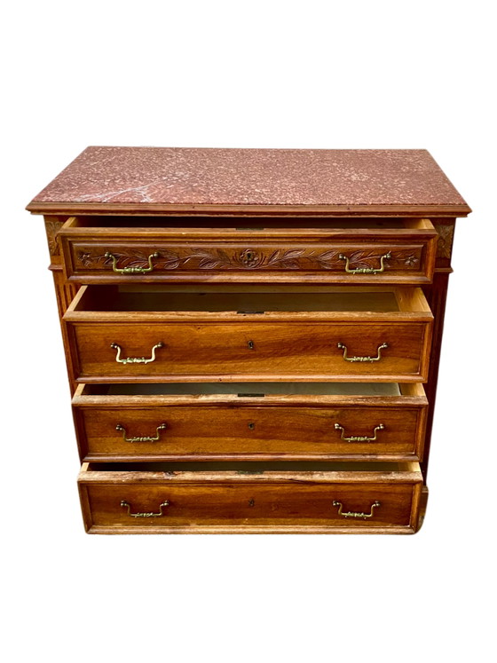 Commode Néo-Renaissance Henri II avec marbre rouge – Wood, Marble (photo 5 of 7)