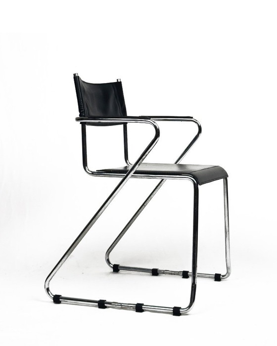 Image 1 of Vintage cantilever fauteuils, set van 4, zwart leer en chroom, jaren 70