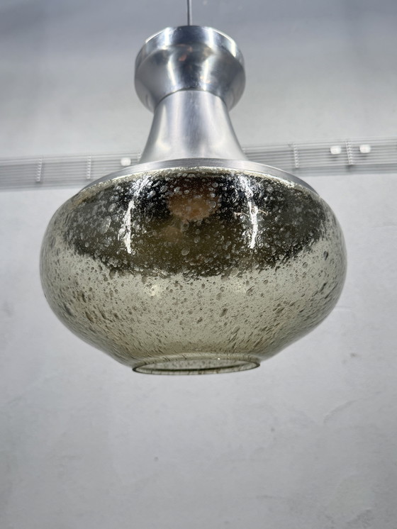 Image 1 of 1970s pendant lamp with aluminum and bubble glass