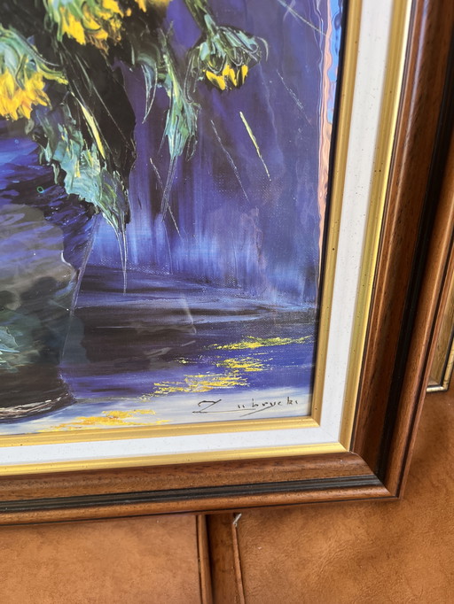 Tableau Vase bleu aux tournesols - Zubryski