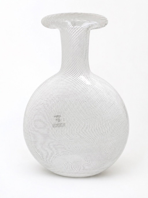 Vase plat vintage Murano par Bibierre (055) - Mezza Filigrana & Lattimo, 1970