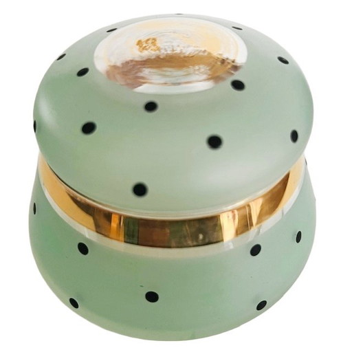 Art Deco sieradendoosje glas mintgroen stip goud 1950's