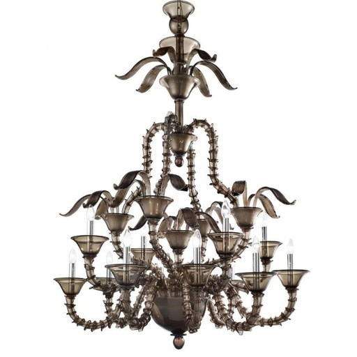Stunning Modern Smoked-Fumè “Ca’ Rezzonico” Murano Glass Chandelier