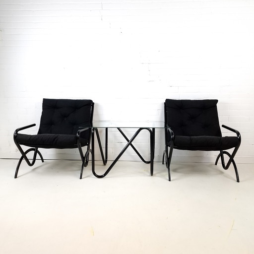 Set vintage Memphis Milano di 2 poltrone + tavolino