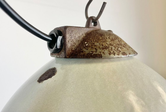 Image 1 of Industrial White Enamel Factory Lamp with Cast Iron Top, 1960s