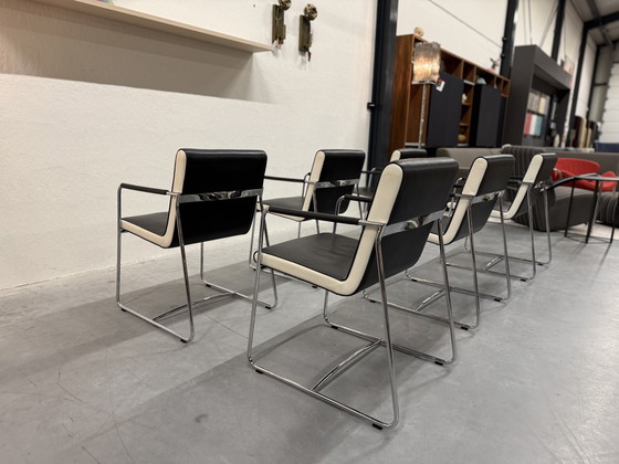 Image 1 of 6 sedie da pranzo Leolux Orchid in pelle grigia e nera