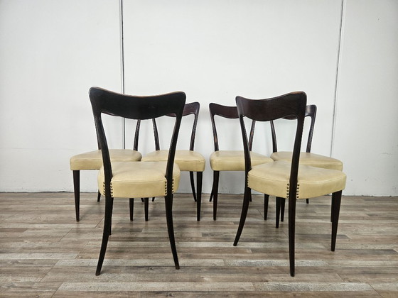 Zes Art Deco-stoelen toegeschreven aan Carlo Rava, jaren 1950 – Eetkamerstoelen, Textile, Wood (photo 3 of 13)