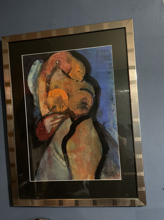 Image 1 of Large work by artist Veer 1989 Haarlem abstract and nude female signed same as the 2 small works from the inheritance