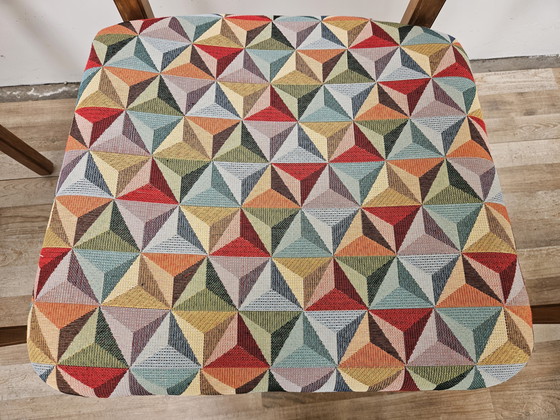 Image 1 of Beuken eetkamerstoelen met geometrische zitting uit 1950