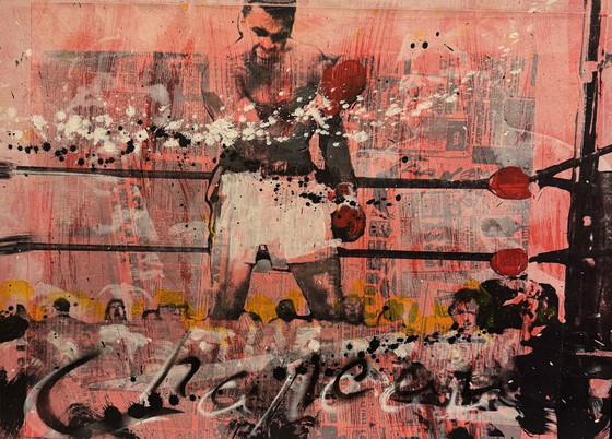 Image 1 of Ronald Chapeau - "Il più grande 1" - Muhammad Ali - Tecnica mista su tela incorniciata