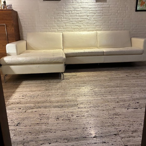Image 1 of Canapé d'angle Natuzzi en cuir blanc crème avec méridienne