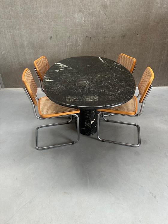 Image 1 of Vintage Nero Marquina Oval Marble Dining Table