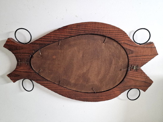 Image 1 of Specchio brutalista in legno e corda, forma libera