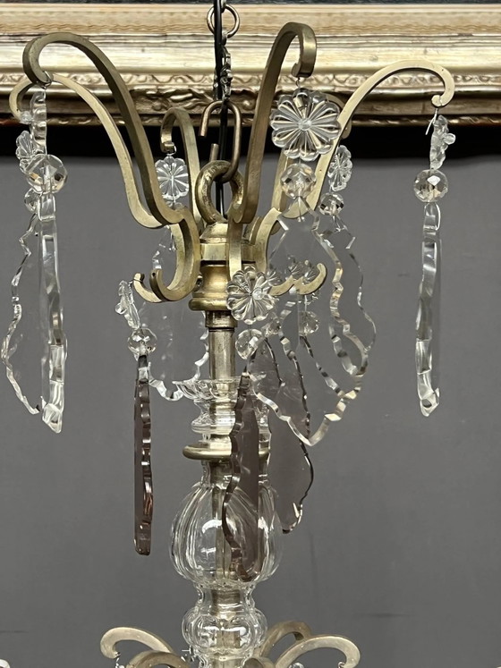 Lampadario antico francese di 170 cm con catena in cristallo in stile Luigi XVI. – Crystal, Glass (photo 5 of 12)