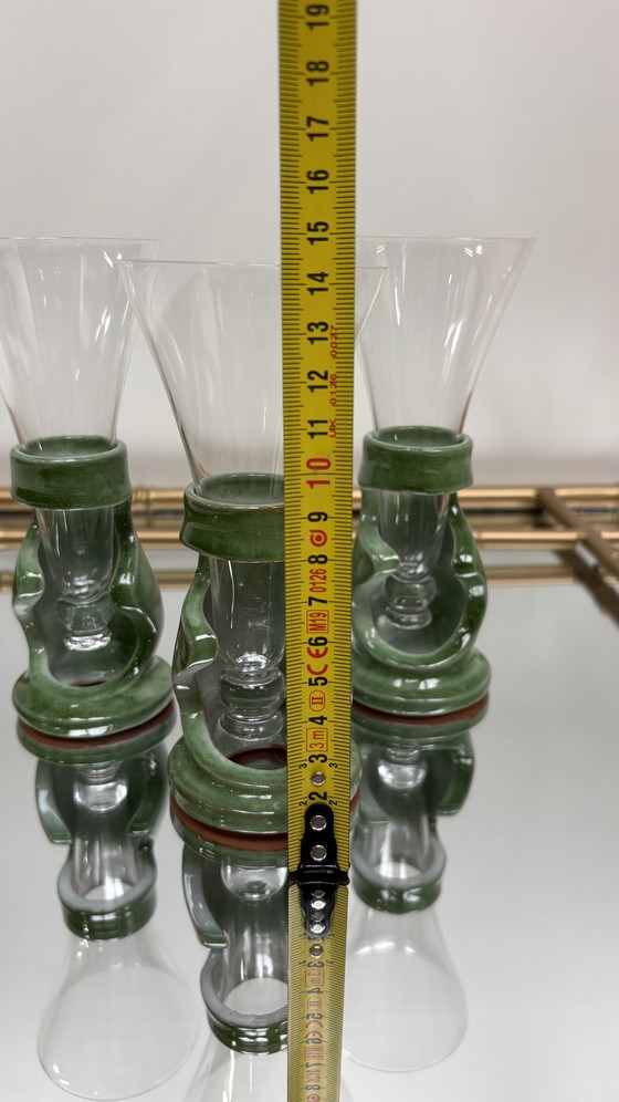 Image 1 of Copas de champán de cristal Francis Dumelié de cerámica verde