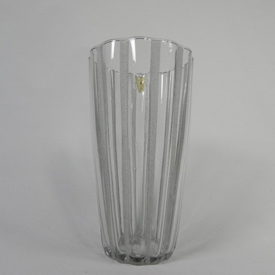 Image 1 of Vase with 12 vertical frosted glass ribs, Verrerie de Fains, 1950s