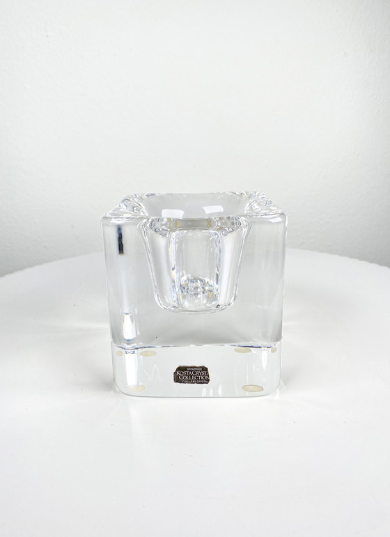 Image 1 of Vintage Kosta Boda Heldere Ijsblokjes Kaarshouder - Vintage Minimalistisch Scandinavisch Design Housewarming Gifts