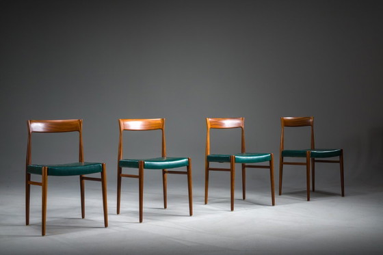 Image 1 of Eetkamerstoelen in botanisch groen veganistisch leer, jaren 70, set van 4