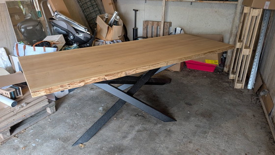 Image 1 of Solid oak table, 2.4m, with asymmetrical mikado base and a completely unique design