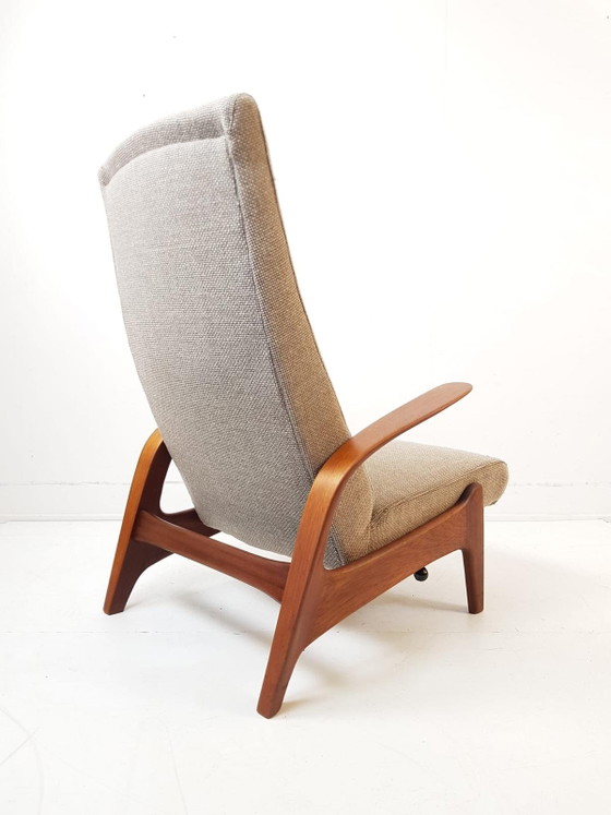 Fauteuil Gimson & Slater en tissu beige Ploeg | Teck réglable, récemment retapissé – Wood, Wool (photo 2 of 7)
